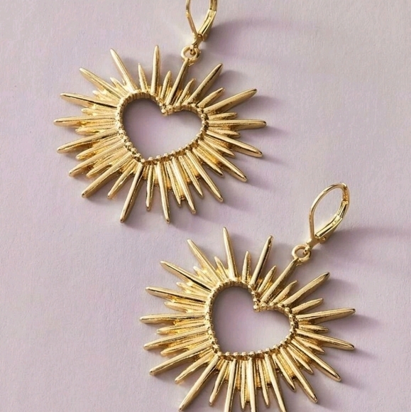 Women's Gold plated hollow heart burst spike punk dangle boho edgy earrings - Picture 5 of 13